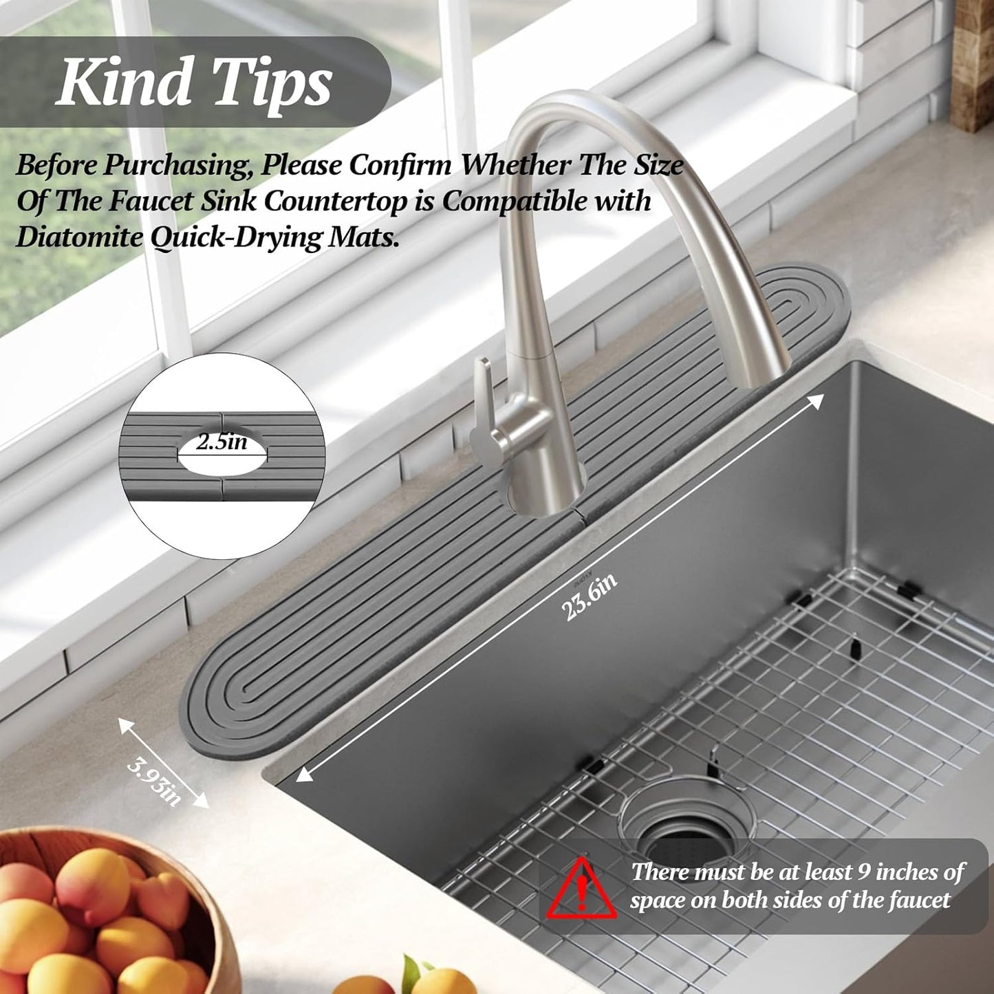 Dluxe Ave. Qesulk Sink Splash Guard Stone Drying Mat for Kitchen (15.7" x 3.9")