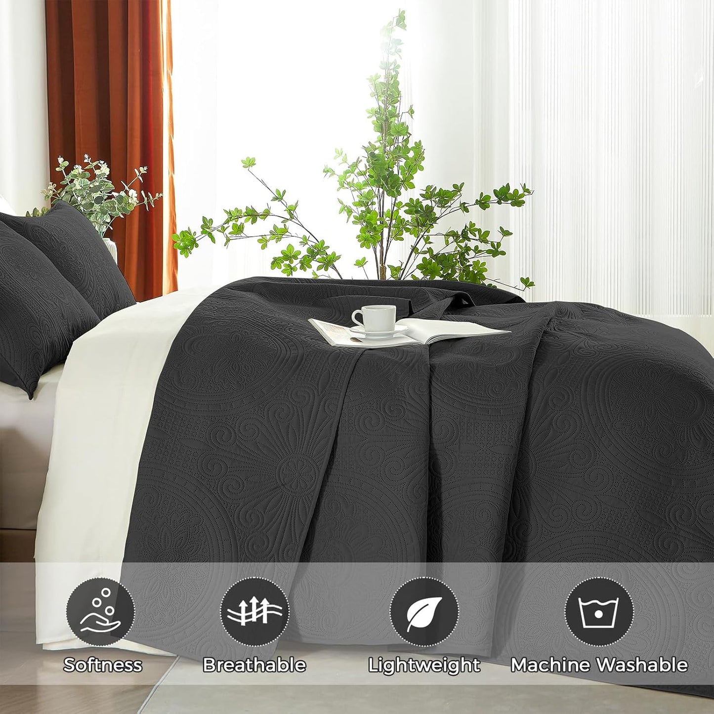 Dluxe Ave. ( TWIN ) 2 Pcs Quilt Bedding Set, Lightweight Thin Bedding Set for All Season, Black