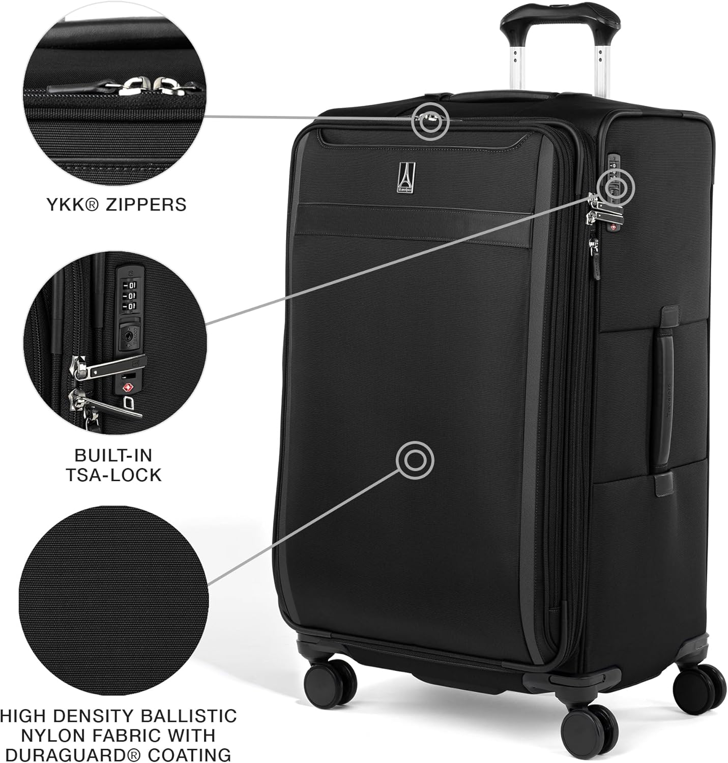 Dluxe Ave. Lightweight Softside Expandable Checked in Luggage/8 Spinner Wheels/TSA Lock/ ( Black) Large 29-Inc