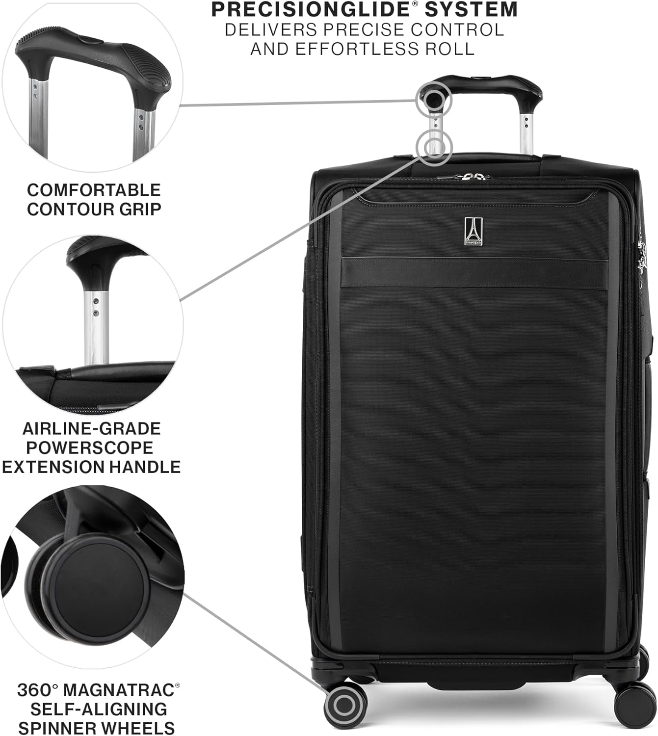 Dluxe Ave. Lightweight Softside Expandable Checked in Luggage/8 Spinner Wheels/TSA Lock/ ( Black) Large 29-Inc