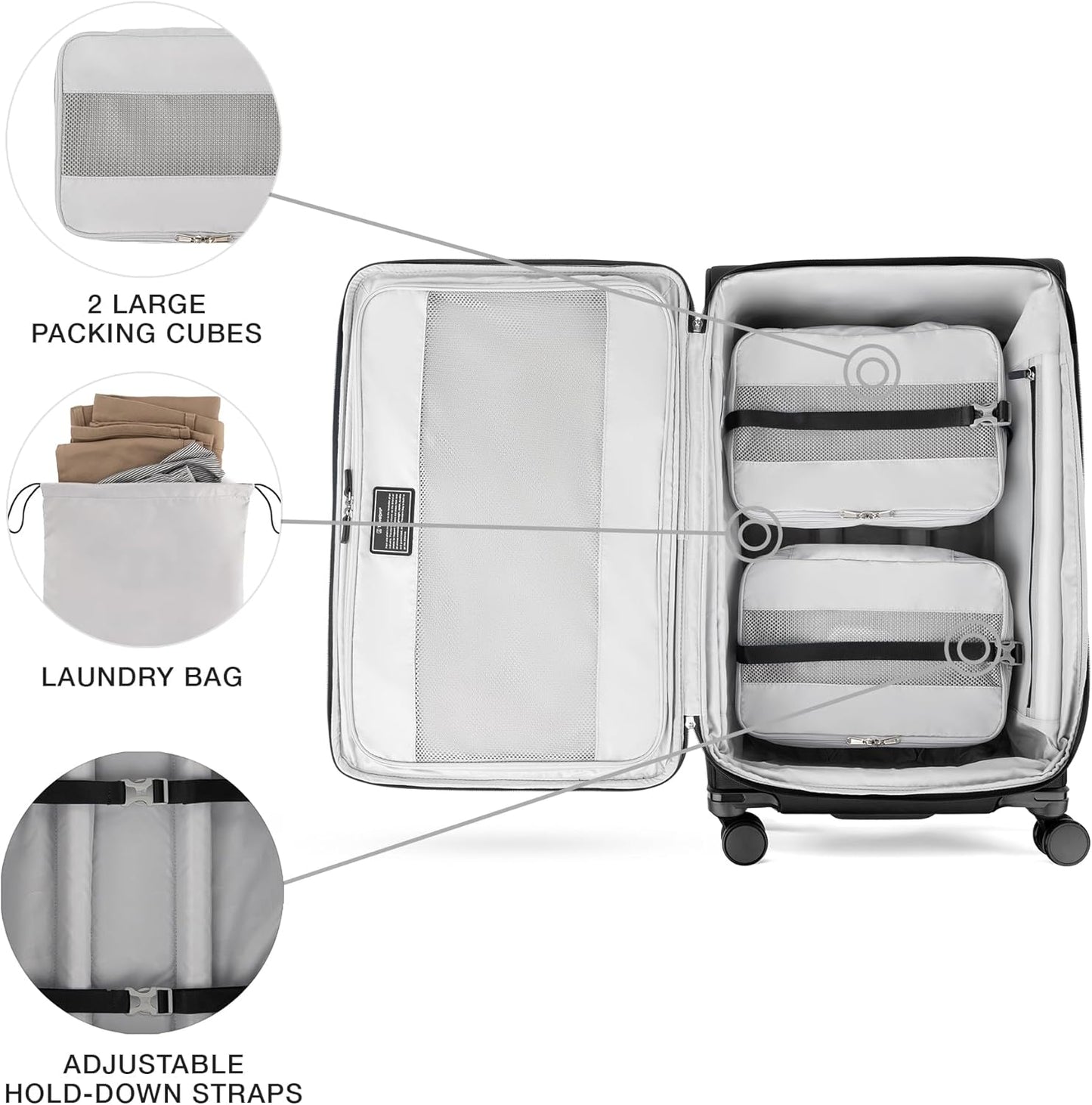 Dluxe Ave. Lightweight Softside Expandable Checked in Luggage/8 Spinner Wheels/TSA Lock/ ( Black) Large 29-Inc