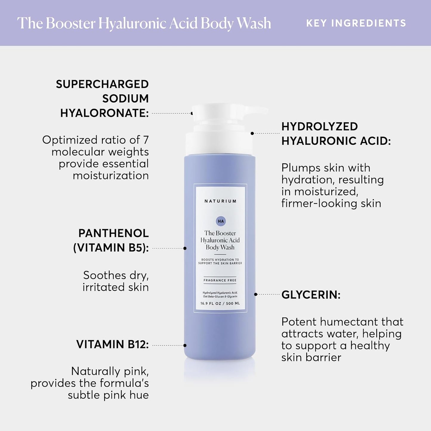 Dluxe Ave. Naturium The Booster Hyaluronic Acid Body Wash Hydrating & Moisturizing plus Minimizes Dryness with Glycerin & Vitamin B5 16.9 oz