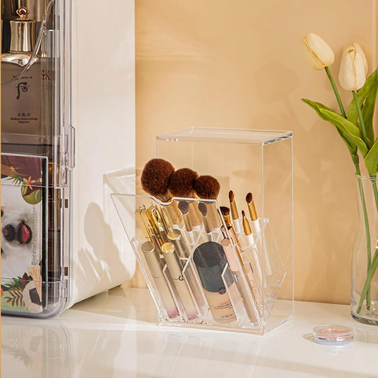 Dluxe Ave. KoovDem Makeup Brush Organizer With LidThickened Acrylic Brush Holder Dust Proof，Easy To TakeMakeup Brush Storage For Vanity