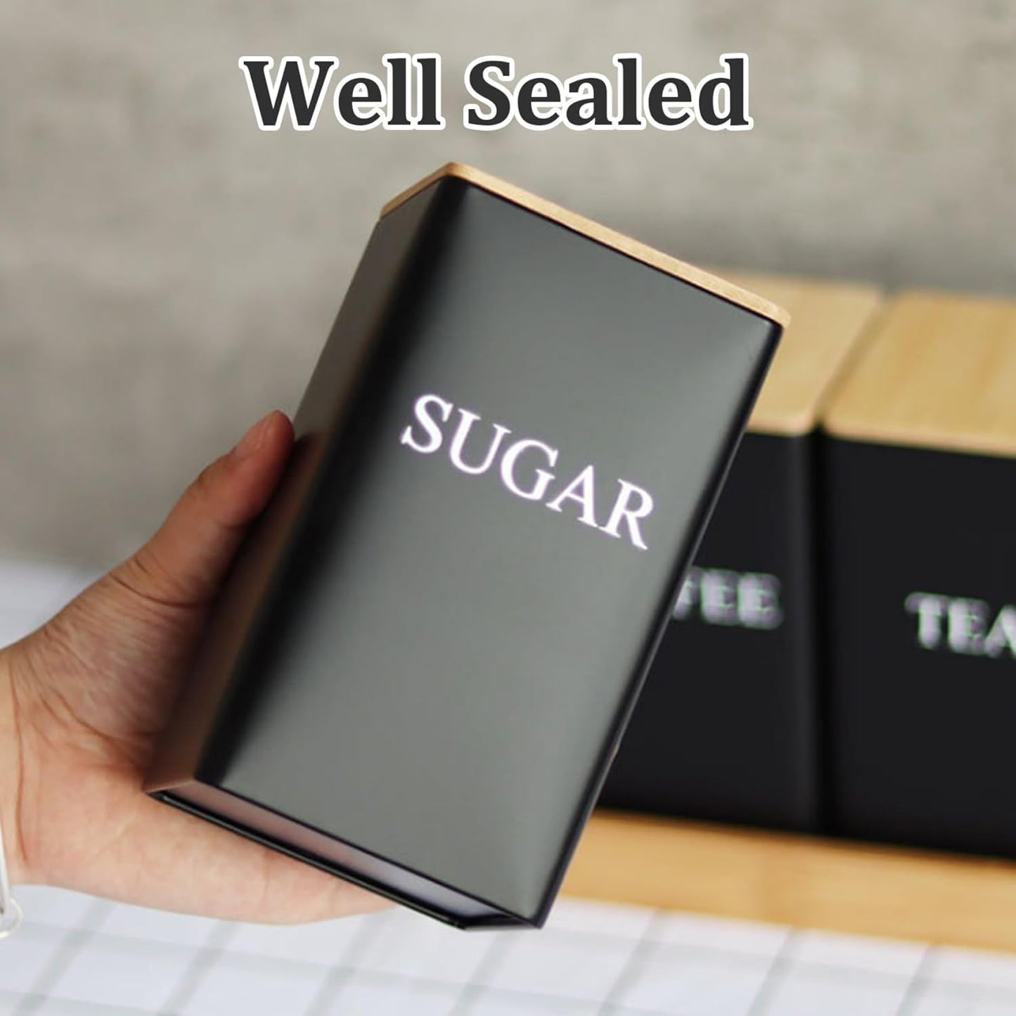 Dluxe Ave. Peosaard Sugar Container Coffee Tea Sugar Container Set of 3 Iron for Coffee Tea Sugar Storage Black