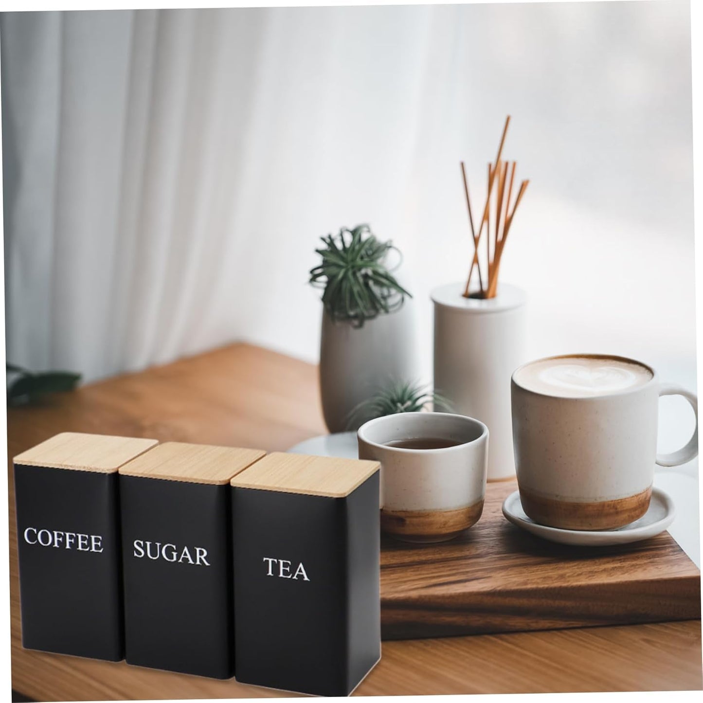 Dluxe Ave. Peosaard Sugar Container Coffee Tea Sugar Container Set of 3 Iron for Coffee Tea Sugar Storage Black