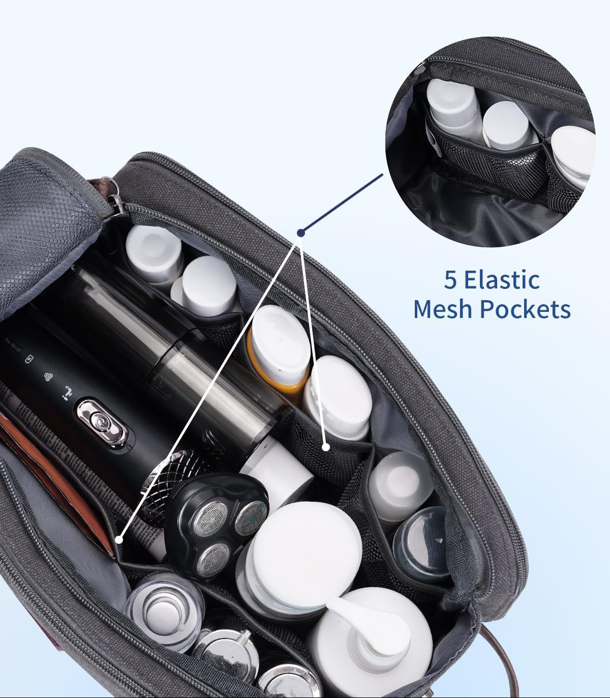 Dluxe Ave.  Men Travel Toiletry Organizer Canvas and Leather Dopp Kit/ Water-Resistant/ Grey
