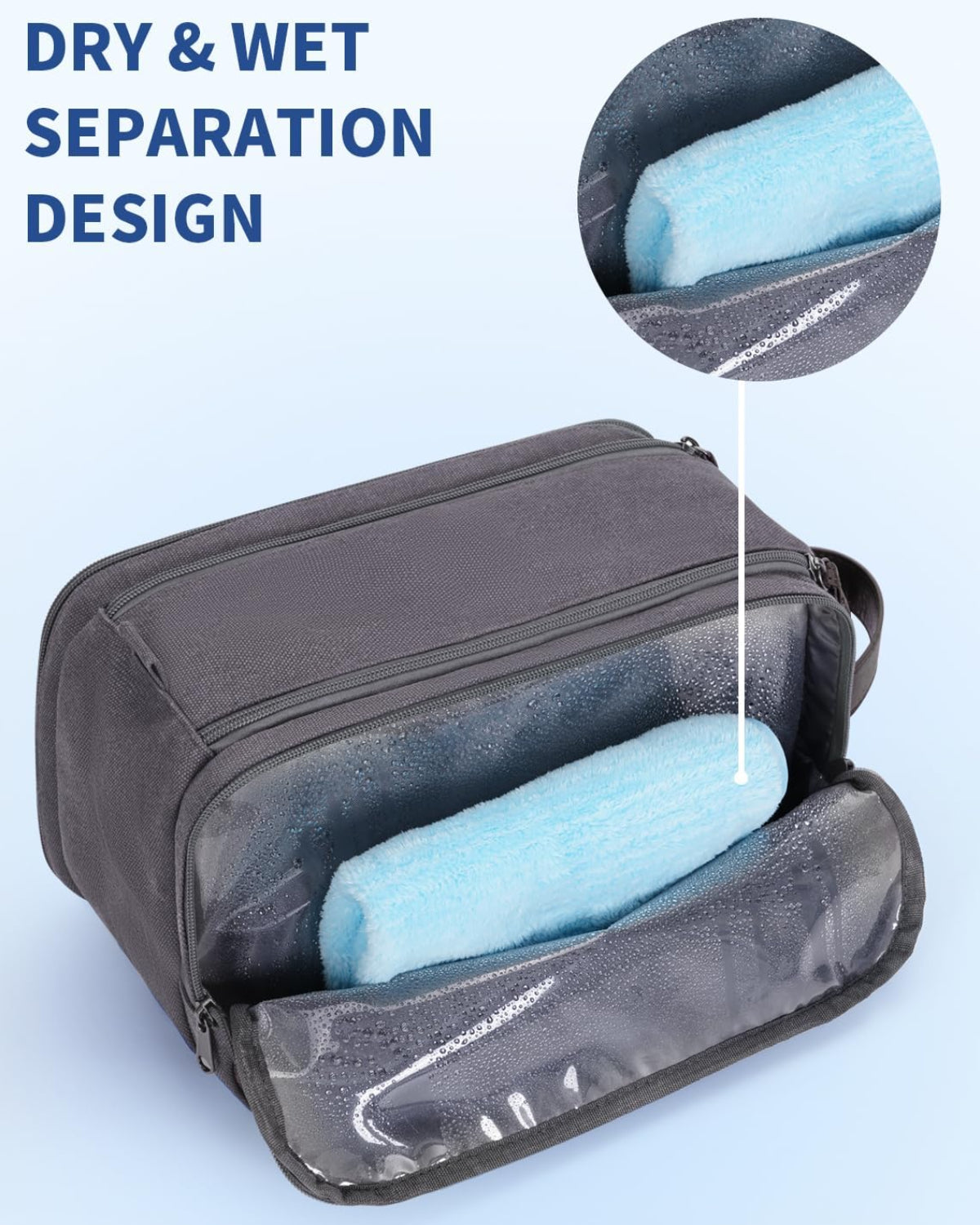 Dluxe Ave.  Men Travel Toiletry Organizer Canvas and Leather Dopp Kit/ Water-Resistant/ Grey