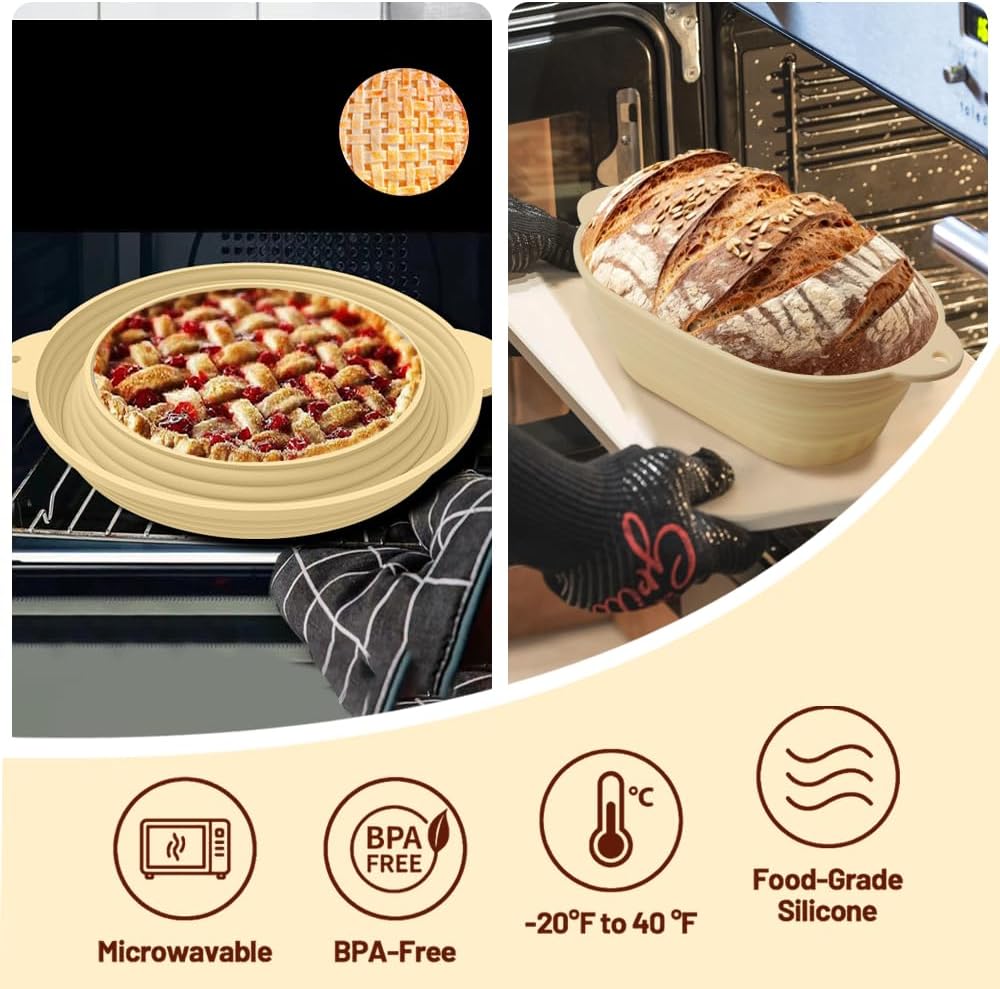 Dluxe Ave. Silicone 10 Inch Oval Foldable Sourdough Baking Basket Kit /Bread Making Tool Supplies and Accessories
