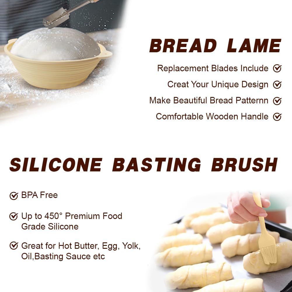 Dluxe Ave. Silicone 10 Inch Oval Foldable Sourdough Baking Basket Kit /Bread Making Tool Supplies and Accessories