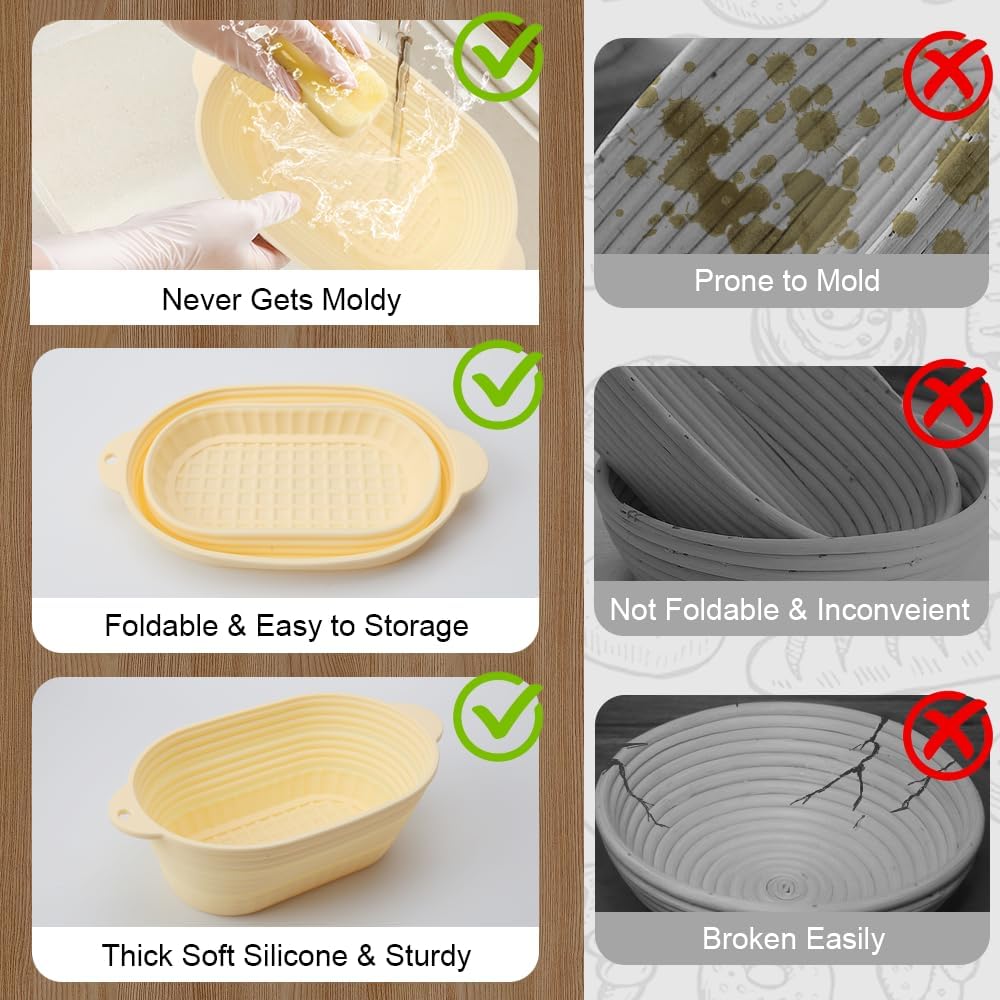 Dluxe Ave. Silicone 10 Inch Oval Foldable Sourdough Baking Basket Kit /Bread Making Tool Supplies and Accessories