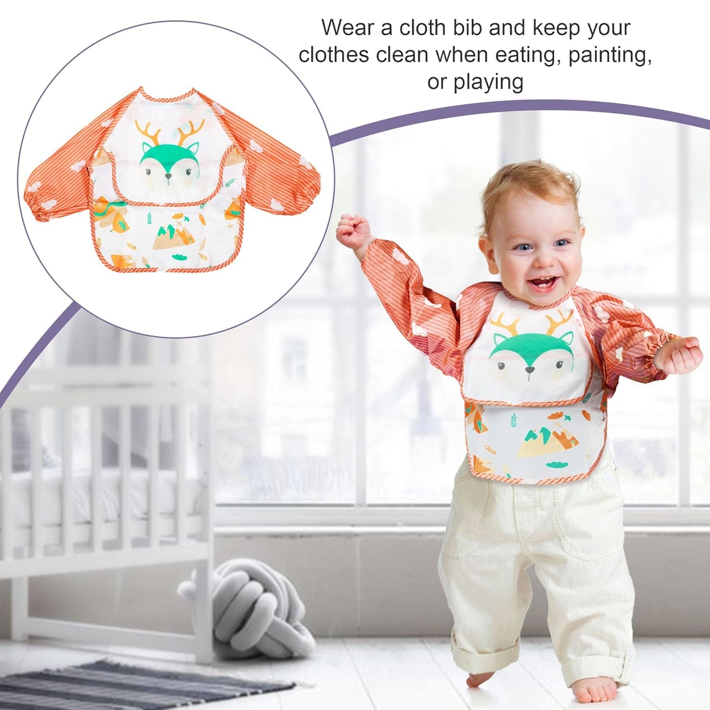 Dluxe Ave. Silicone Baby Feeding Set Baby Led Weaning Supplies Silicone Suction Butterfly Plate Bowl Spoons Fork and Waterproof Bib & Cloth Bib Eating Utensils Baby Feeding Essentials (Purple)