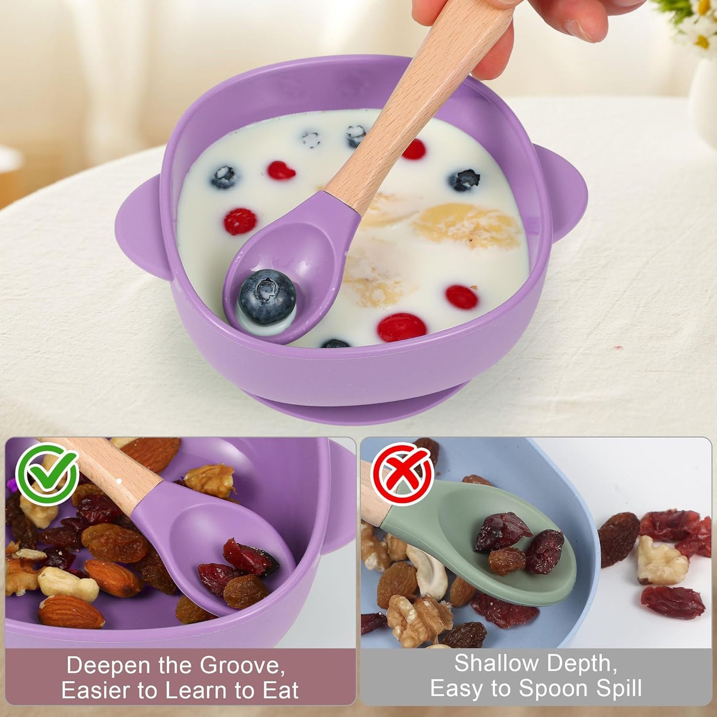 Dluxe Ave. Silicone Baby Feeding Set Baby Led Weaning Supplies Silicone Suction Butterfly Plate Bowl Spoons Fork and Waterproof Bib & Cloth Bib Eating Utensils Baby Feeding Essentials (Purple)