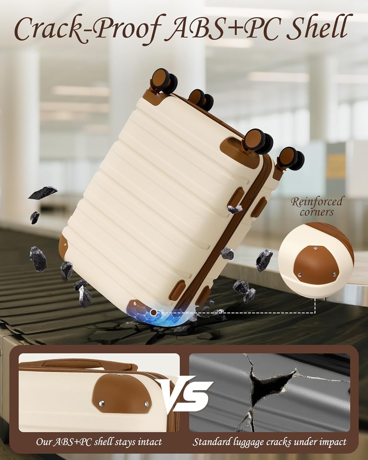 Dluxe Ave. Carry On Luggage Set 3 Piece with Duffel Bag/ ABS Hardshell/Spinner Wheels/ TSA Lock/ (WHITE & BROWN)