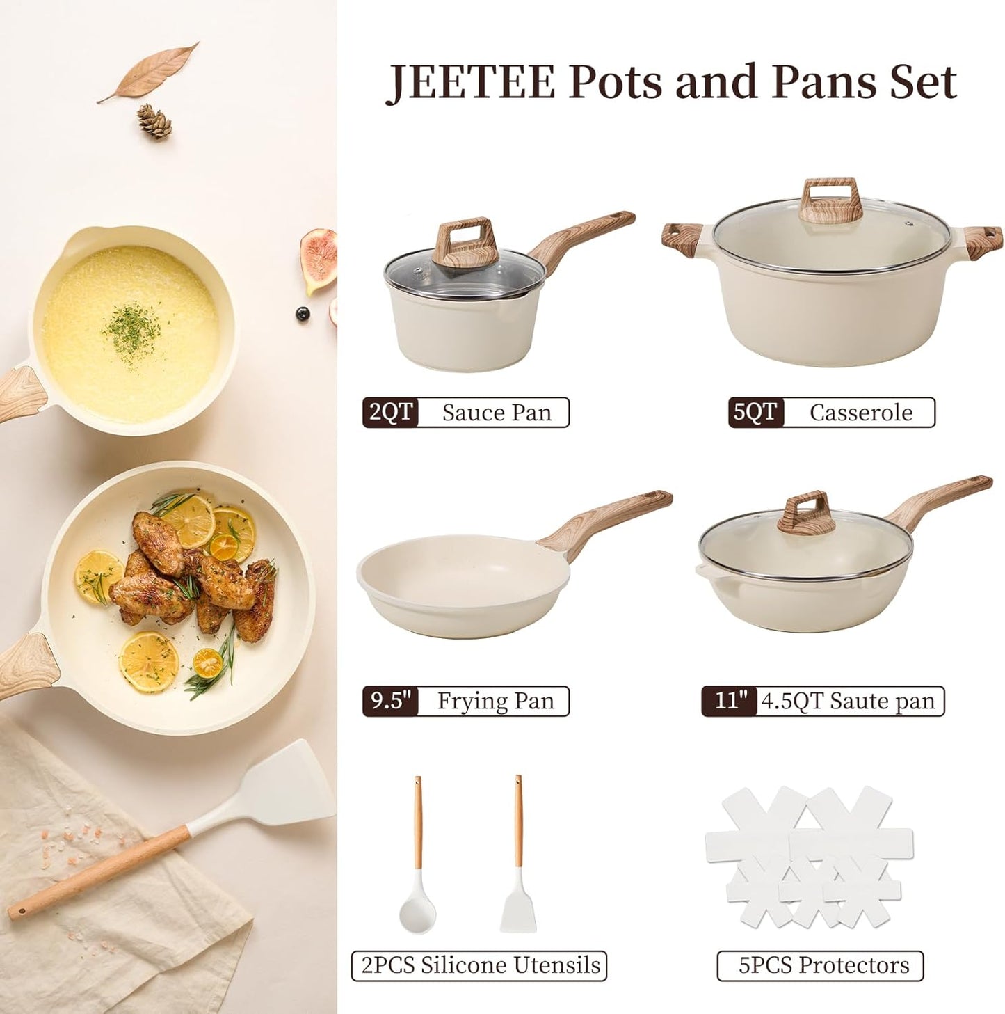 Dluxe Ave.  Pots and Pans Non Stick / White Granite Kitchen Cookware 9 Pcs Set