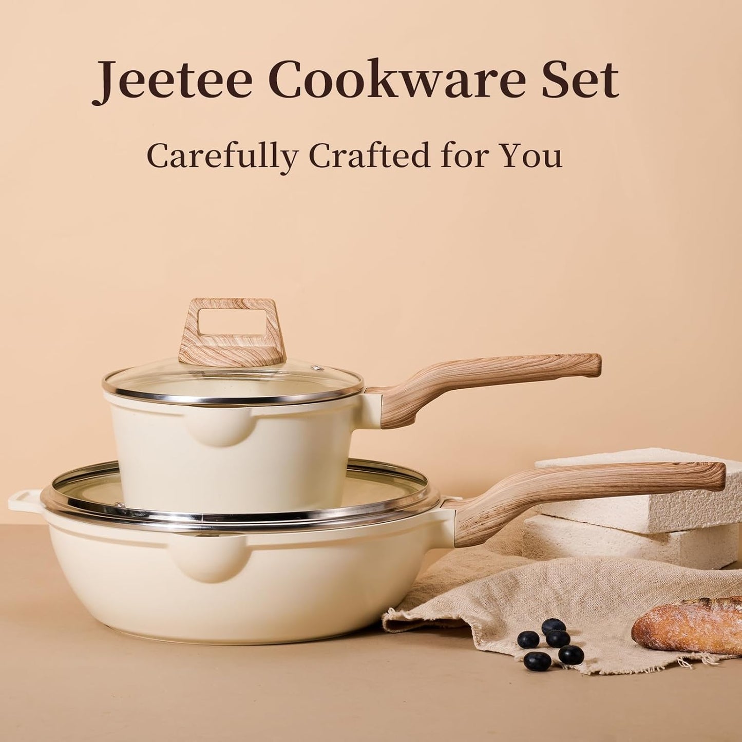 Dluxe Ave.  Pots and Pans Non Stick / White Granite Kitchen Cookware 9 Pcs Set
