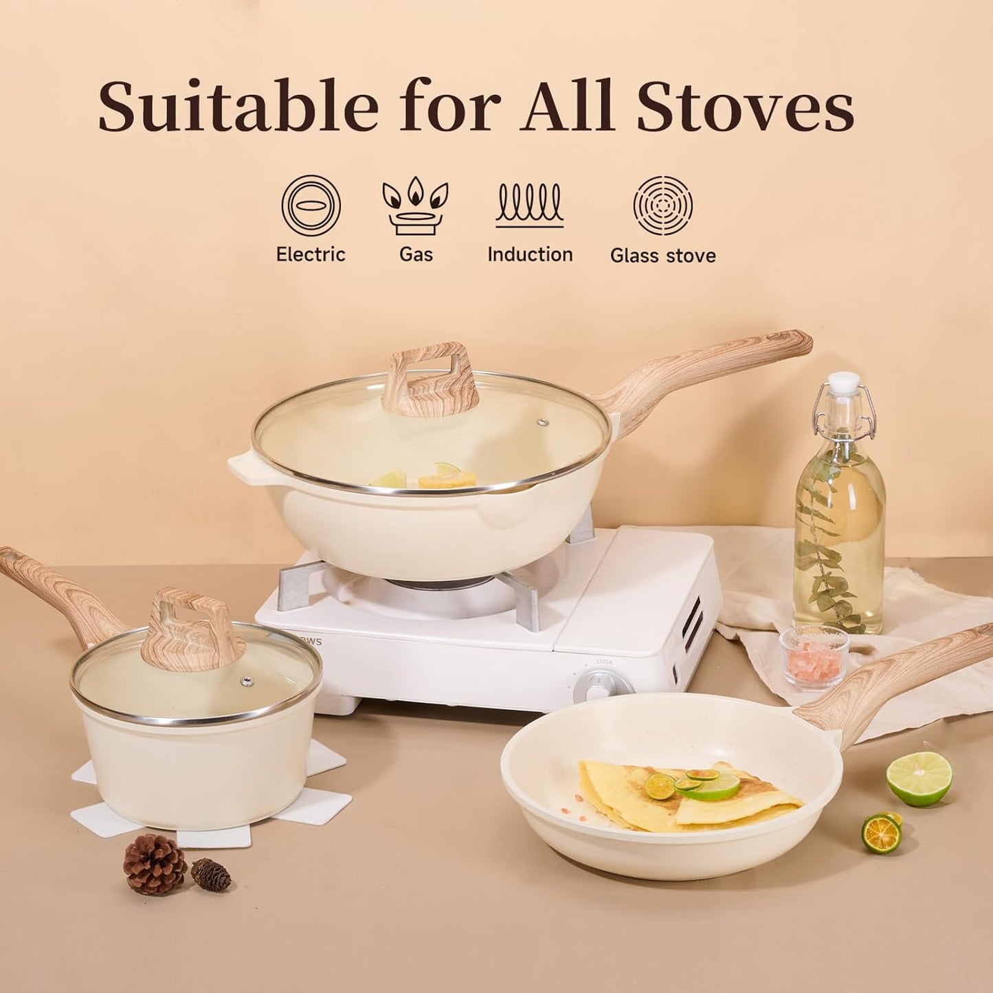 Dluxe Ave.  Pots and Pans Non Stick / White Granite Kitchen Cookware 9 Pcs Set