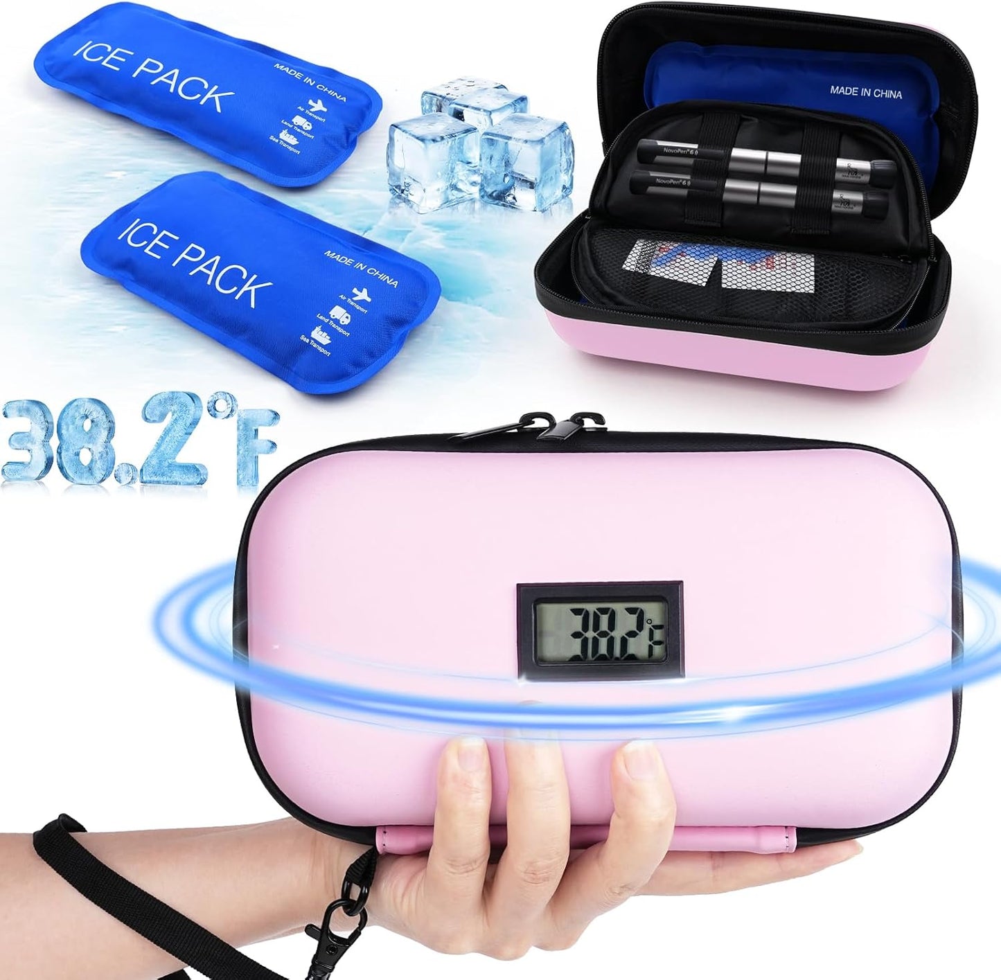 Dluxe Ave. 24h Insulin Cooler Travel Case/ TSA Approved/ Thermometer Temperature Display/ Pink