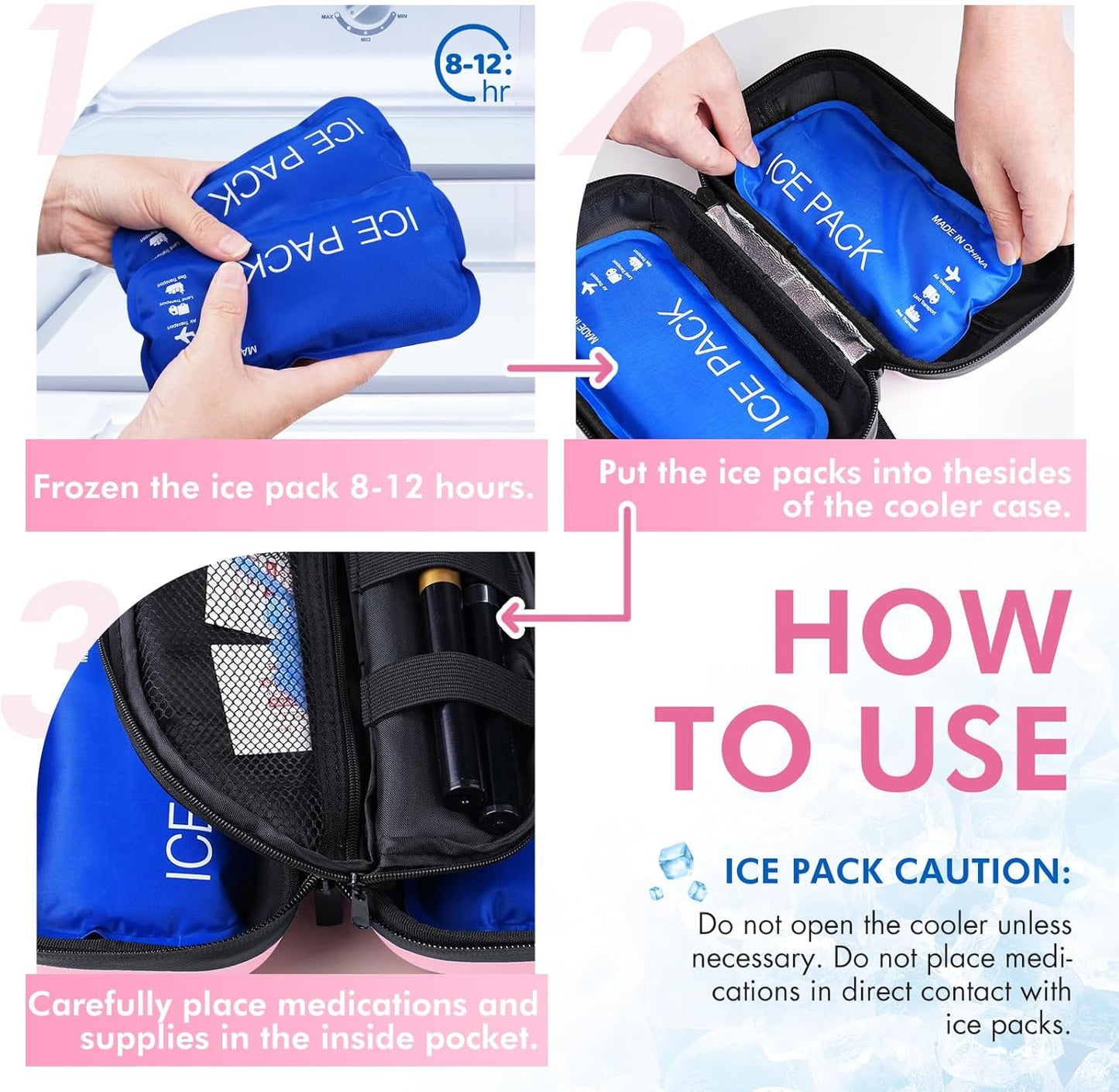 Dluxe Ave. 24h Insulin Cooler Travel Case/ TSA Approved/ Thermometer Temperature Display/ Pink