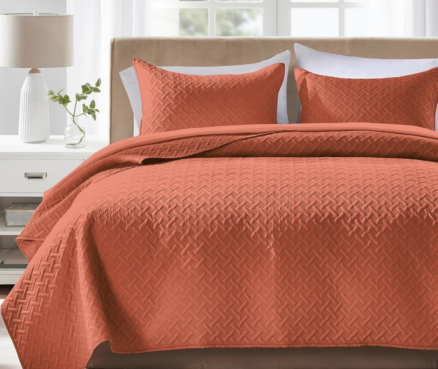 Dluxe Ave. (FULL/ QUEEN ) Quilt Bedding Set (1 Quilt 2 Shams), for All Season/ Burnt Orange