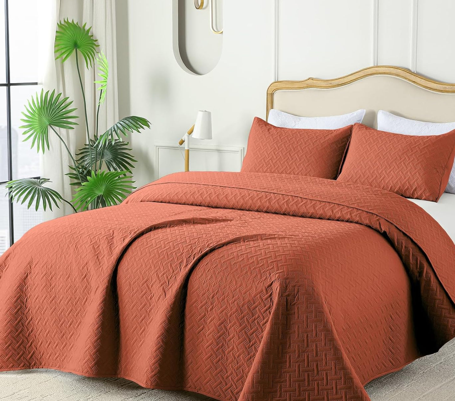 Dluxe Ave. (FULL/ QUEEN ) Quilt Bedding Set (1 Quilt 2 Shams), for All Season/ Burnt Orange