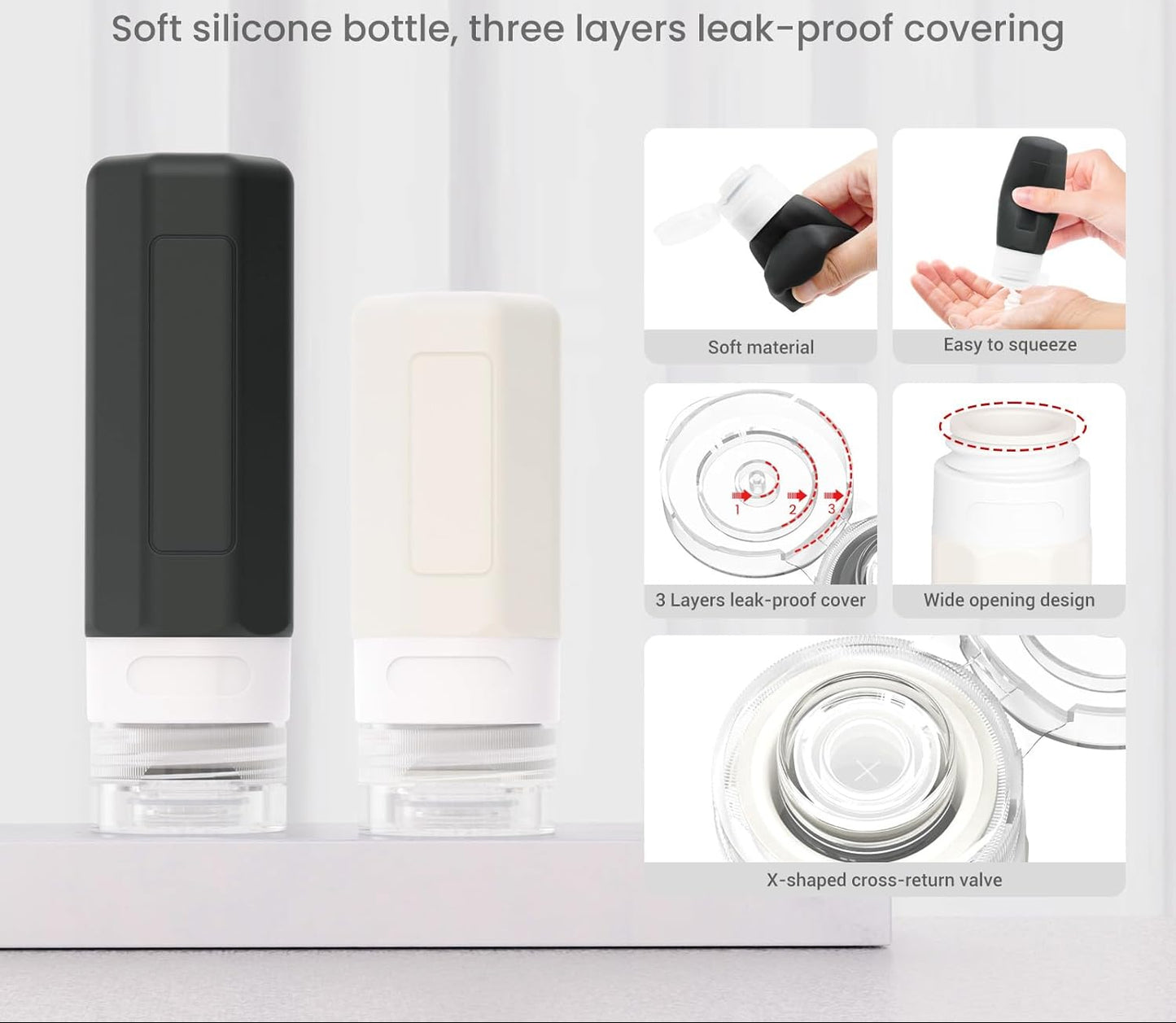 Dluxe Ave. 17 Pack Travel Bottles for Toiletries/ TSA Approved / Black & White