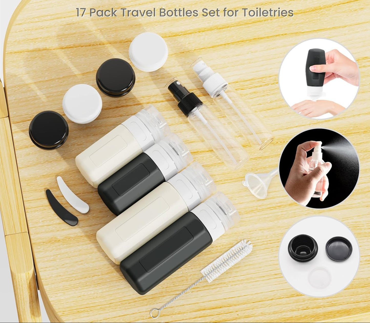 Dluxe Ave. 17 Pack Travel Bottles for Toiletries/ TSA Approved / Black & White
