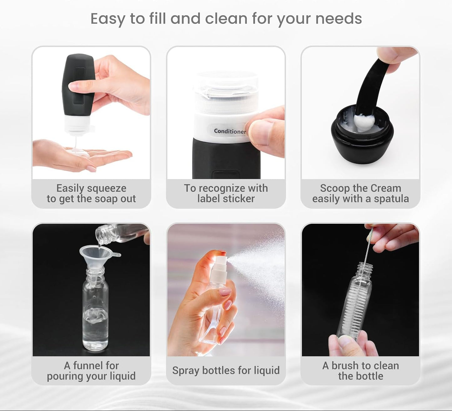 Dluxe Ave. 17 Pack Travel Bottles for Toiletries/ TSA Approved / Black & White