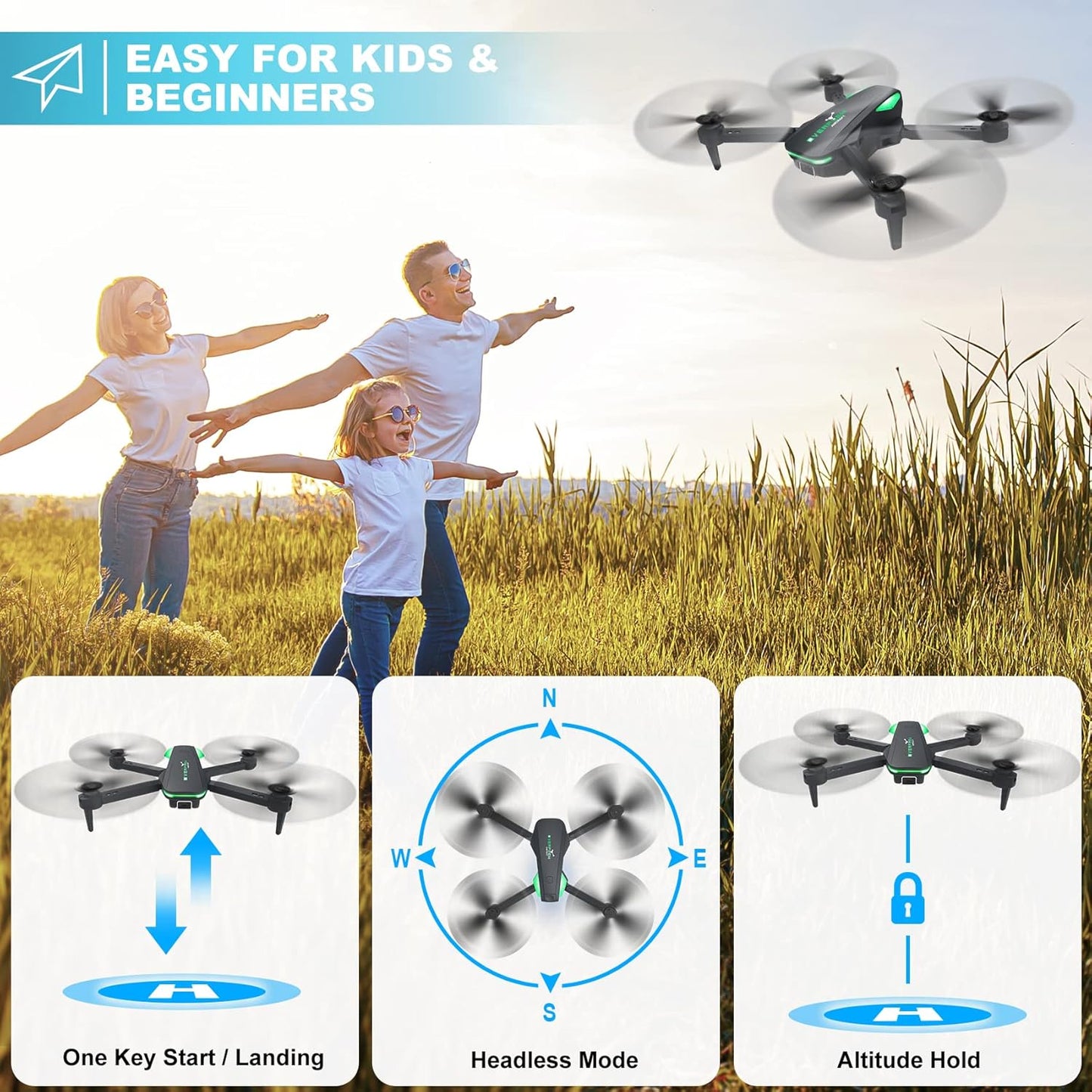 Dluxe Ave. Drone with 1080P Camera for Beginners and Kids/ Foldable Remote Control Quadcopter