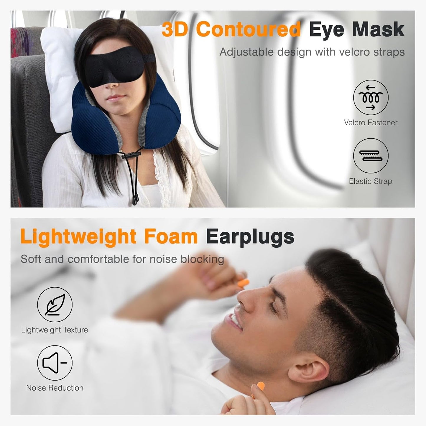 Dluxe Ave. Travel Pillow for Airplane Foam Neck Pillows/ 2 Pack / Grey & Blue