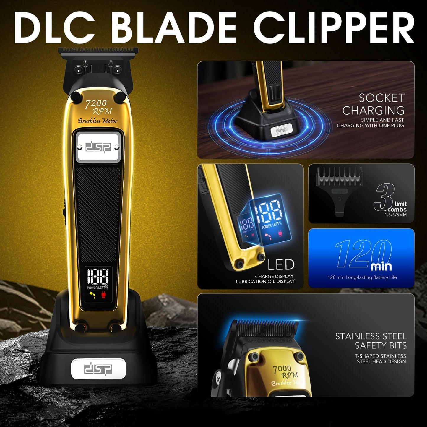 Dluxe Ave. Professional Beard Trimmer/ Cordless/ Gold