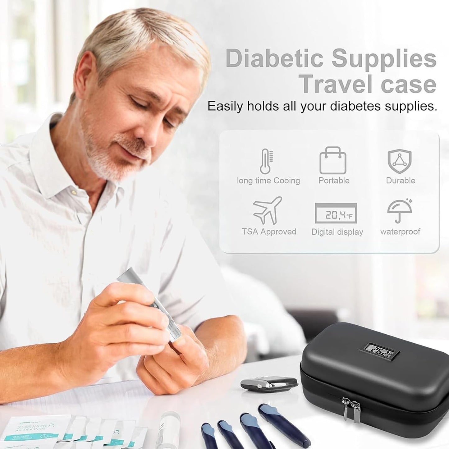Dluxe Ave. Insulin Cooler Travel Case / Real-time Temperature Display All-Day/ TSA Approved