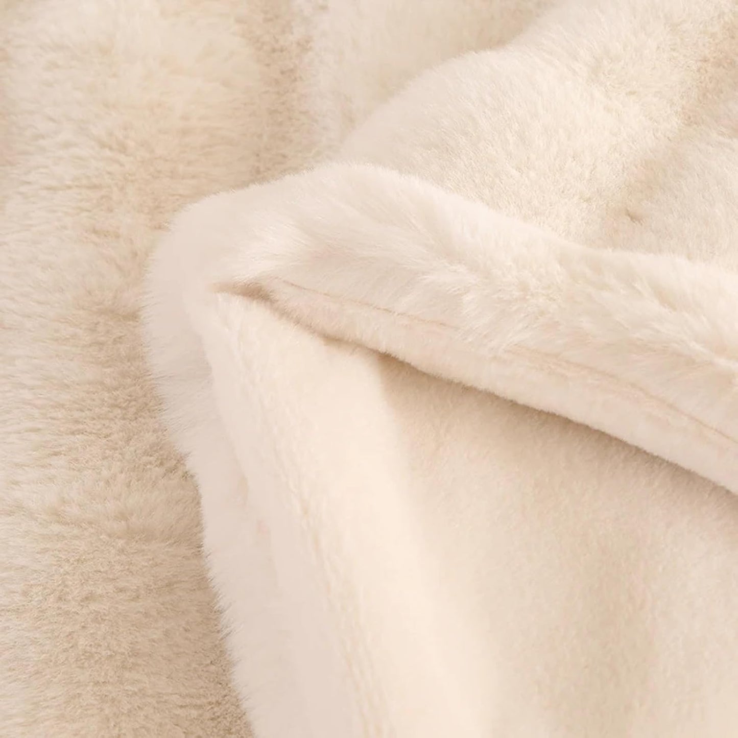 Dluxe Ave. (TWIN ) Luxury Thick Plush Faux Rabbit Fur Throw Blanket/ Ultra-Plush Cozy Soft/ ( Beige)60"x80