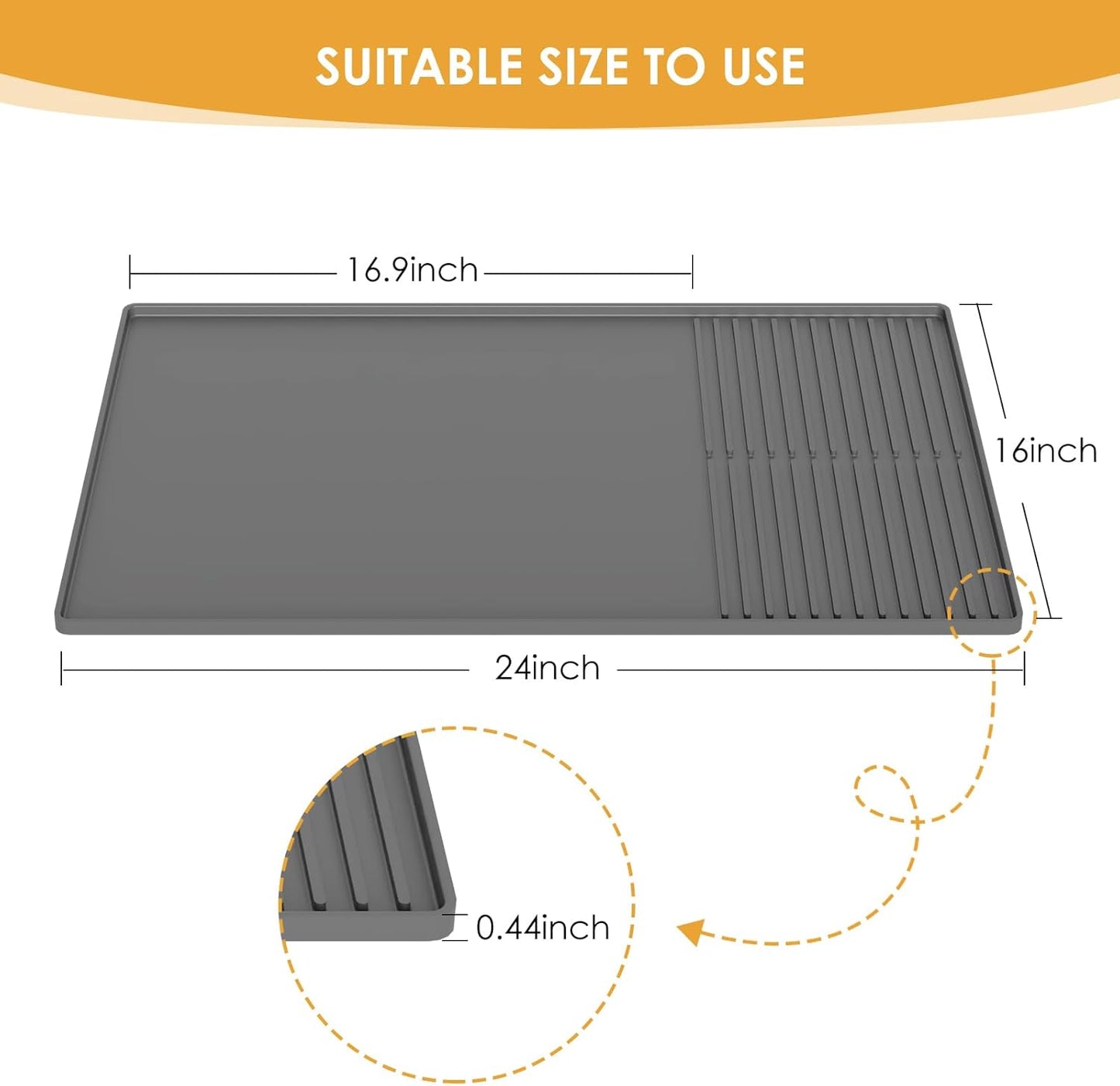 Dluxe Ave. Silicone Coffee Mat with Raised Edges/ 24 x 16 (Gray) 24 x 16