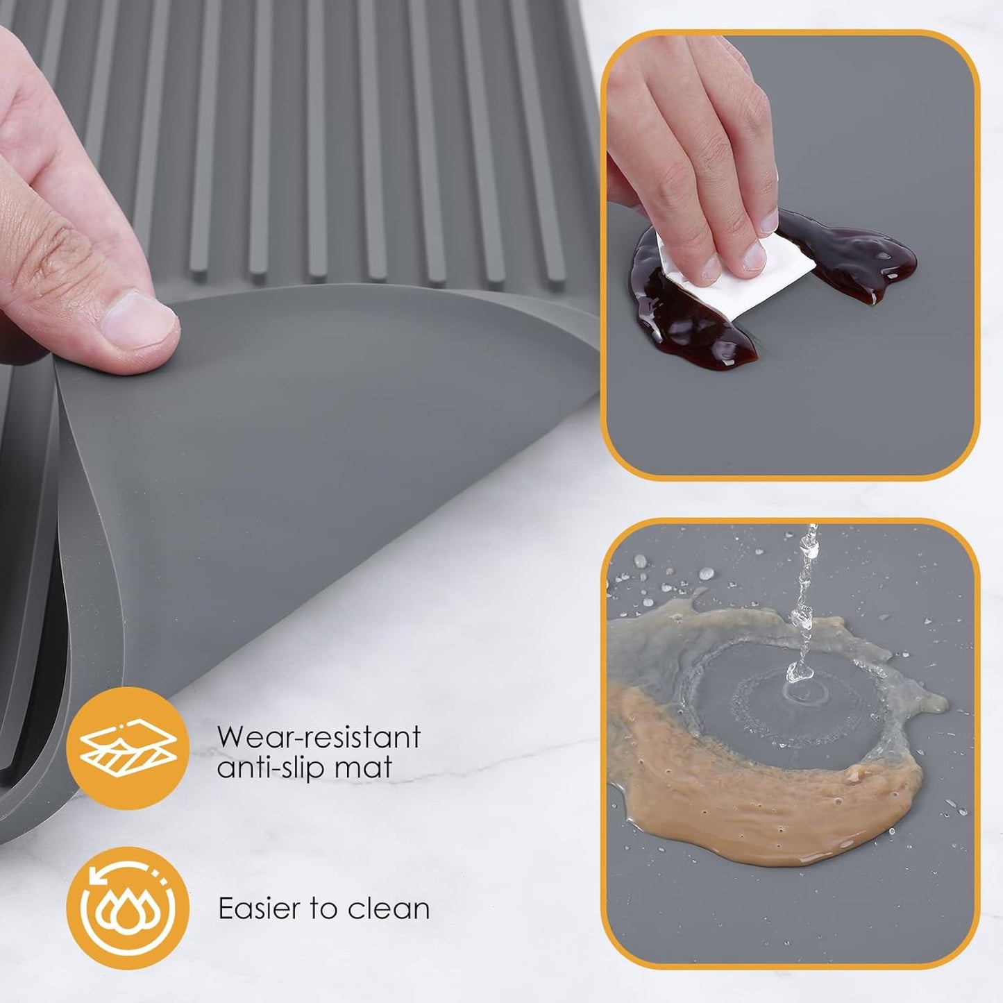 Dluxe Ave. Silicone Coffee Mat with Raised Edges/ 24 x 16 (Gray) 24 x 16