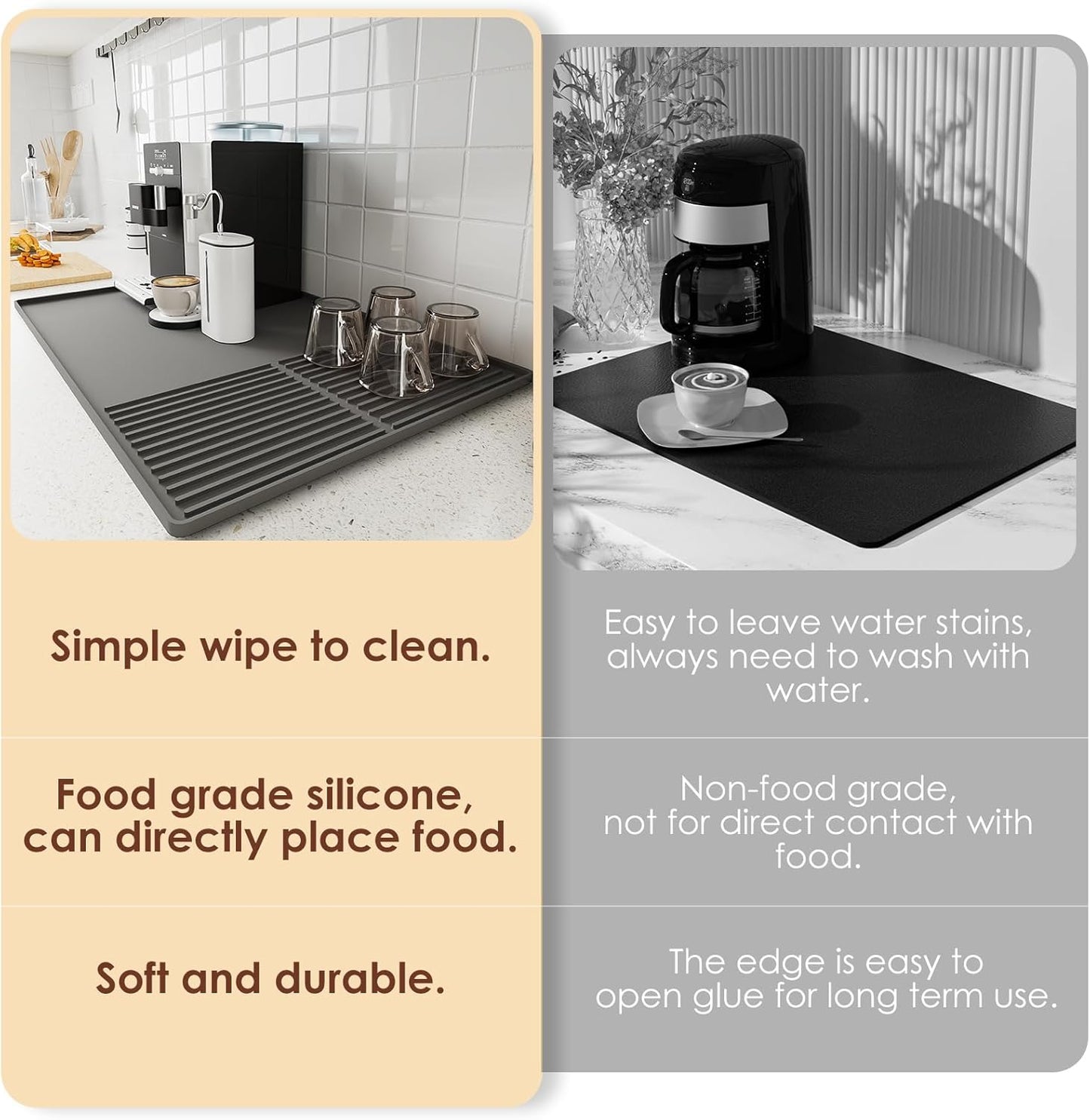 Dluxe Ave. Silicone Coffee Mat with Raised Edges/ 24 x 16 (Gray) 24 x 16