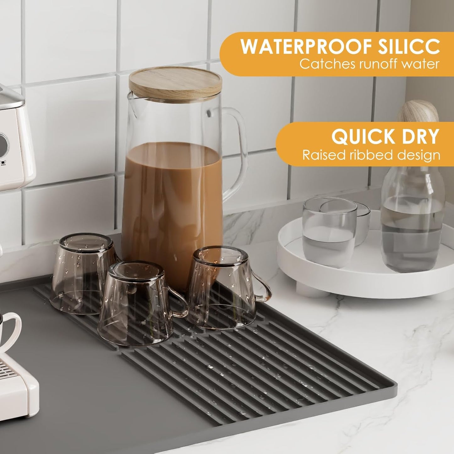 Dluxe Ave. Silicone Coffee Mat with Raised Edges/ 24 x 16 (Gray) 24 x 16