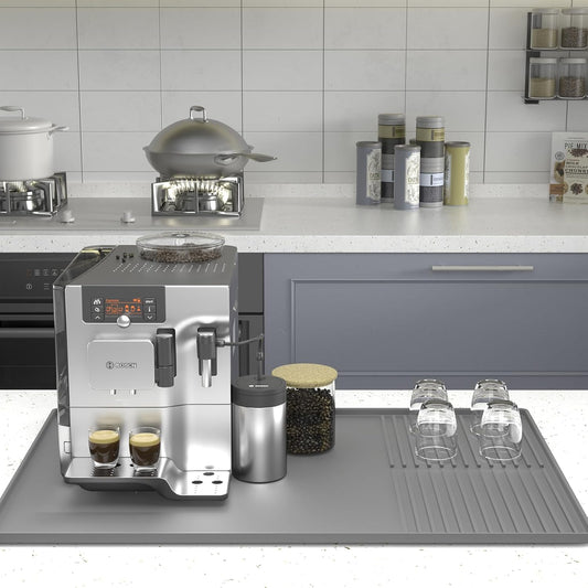 Dluxe Ave. Upgrade Silicone Coffee Mat with Raised Edges 24 x 16 Suitable for Coffee Bar Accessories (Gray 24 x 16)