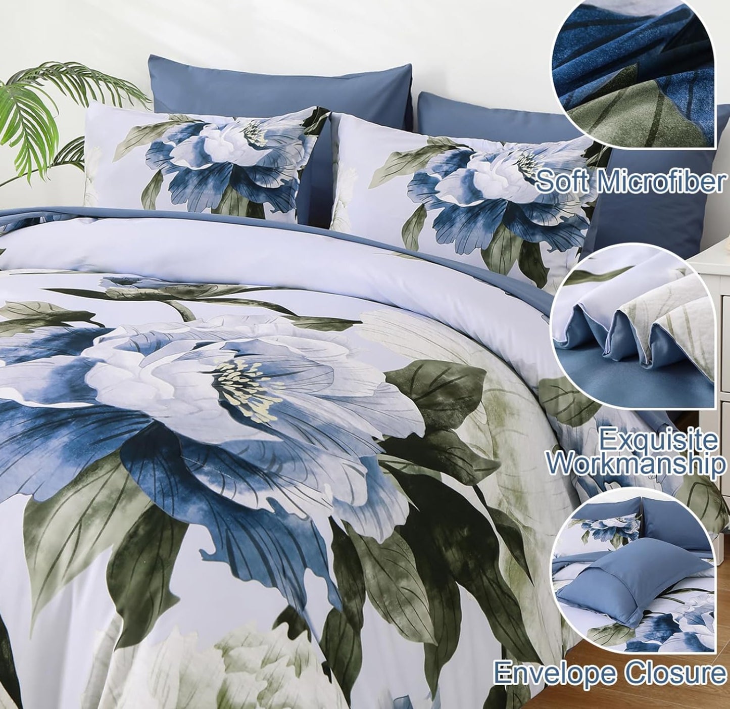 Dluxe Ave. ( FULL) 7 Piece Comforter Set with Sheets, for All Season/ Blue Floral