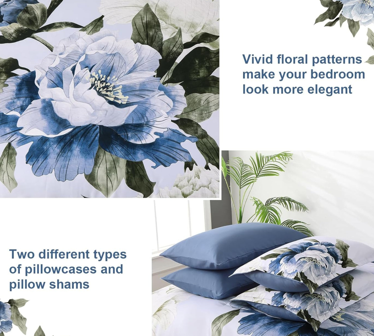 Dluxe Ave. ( FULL) 7 Piece Comforter Set with Sheets, for All Season/ Blue Floral