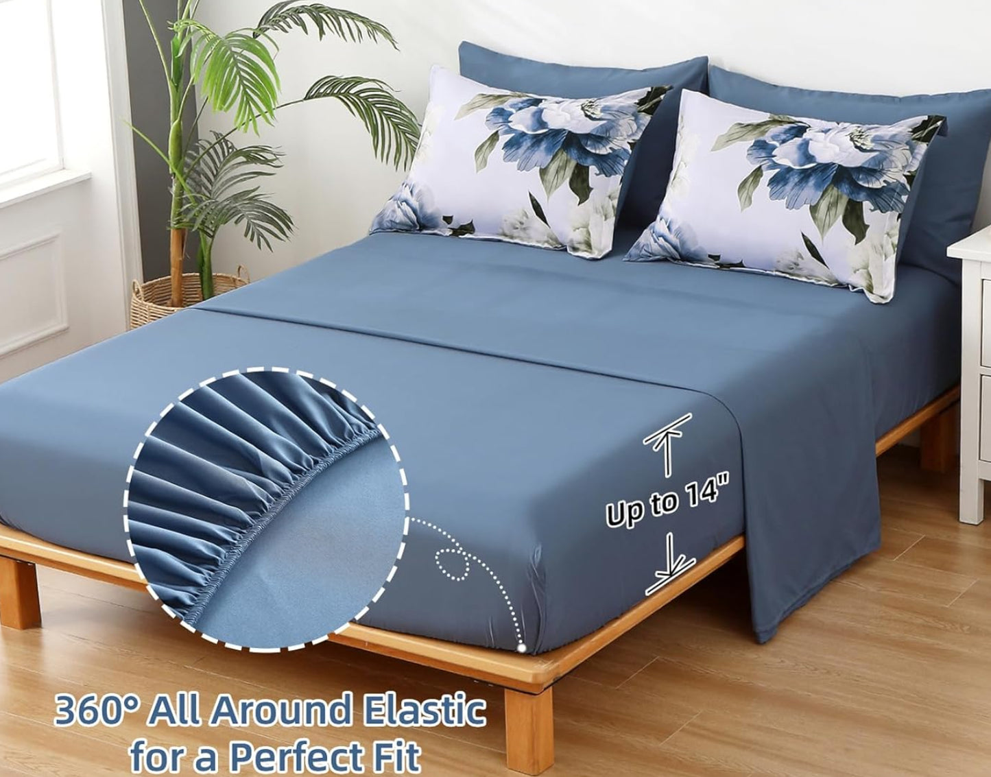 Dluxe Ave. ( FULL) 7 Piece Comforter Set with Sheets, for All Season/ Blue Floral