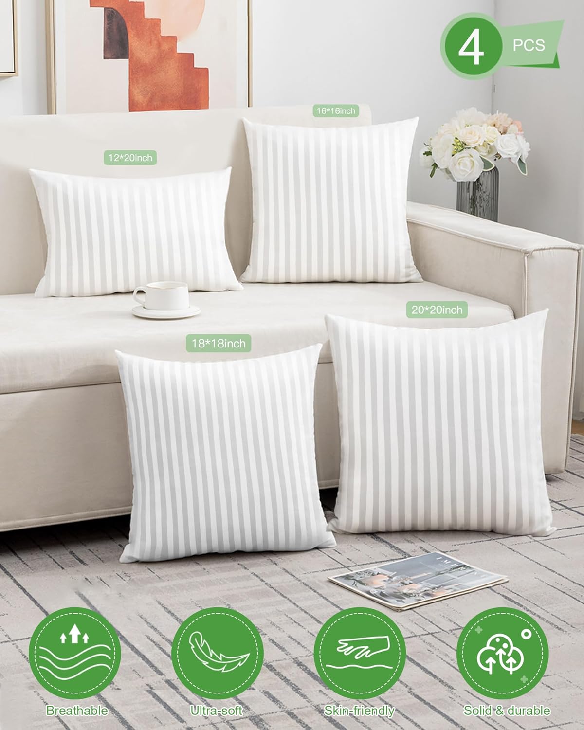 Dluxe Ave. 20x20 Throw Pillow Insert/ Set of 4/ Down Alternative/ White