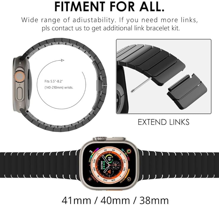 Dluxe Ave. BUREI Compatible with Apple Watch Bands Stainless Steel Metal Watch Band for iWatch Series Classic Business Apple Watch Bands 49mm 45mm 44mm 42mm 41mm 40mm 38mm for Men and Women