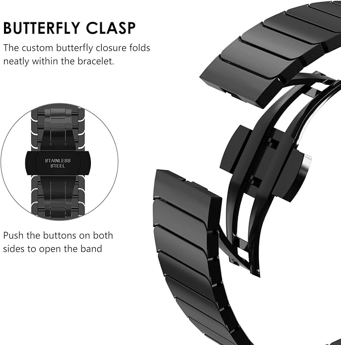 Dluxe Ave. BUREI Compatible with Apple Watch Bands Stainless Steel Metal Watch Band for iWatch Series Classic Business Apple Watch Bands 49mm 45mm 44mm 42mm 41mm 40mm 38mm for Men and Women