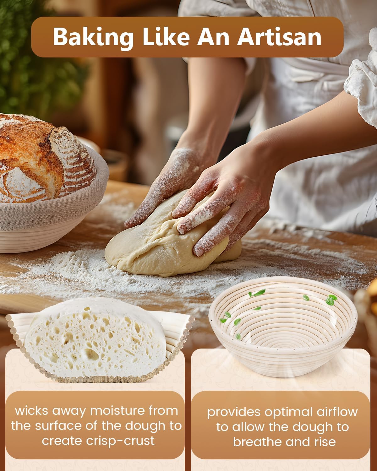Dluxe Ave. Bread Proofing Basket Set 9 Inch Round and 10 Inch Oval