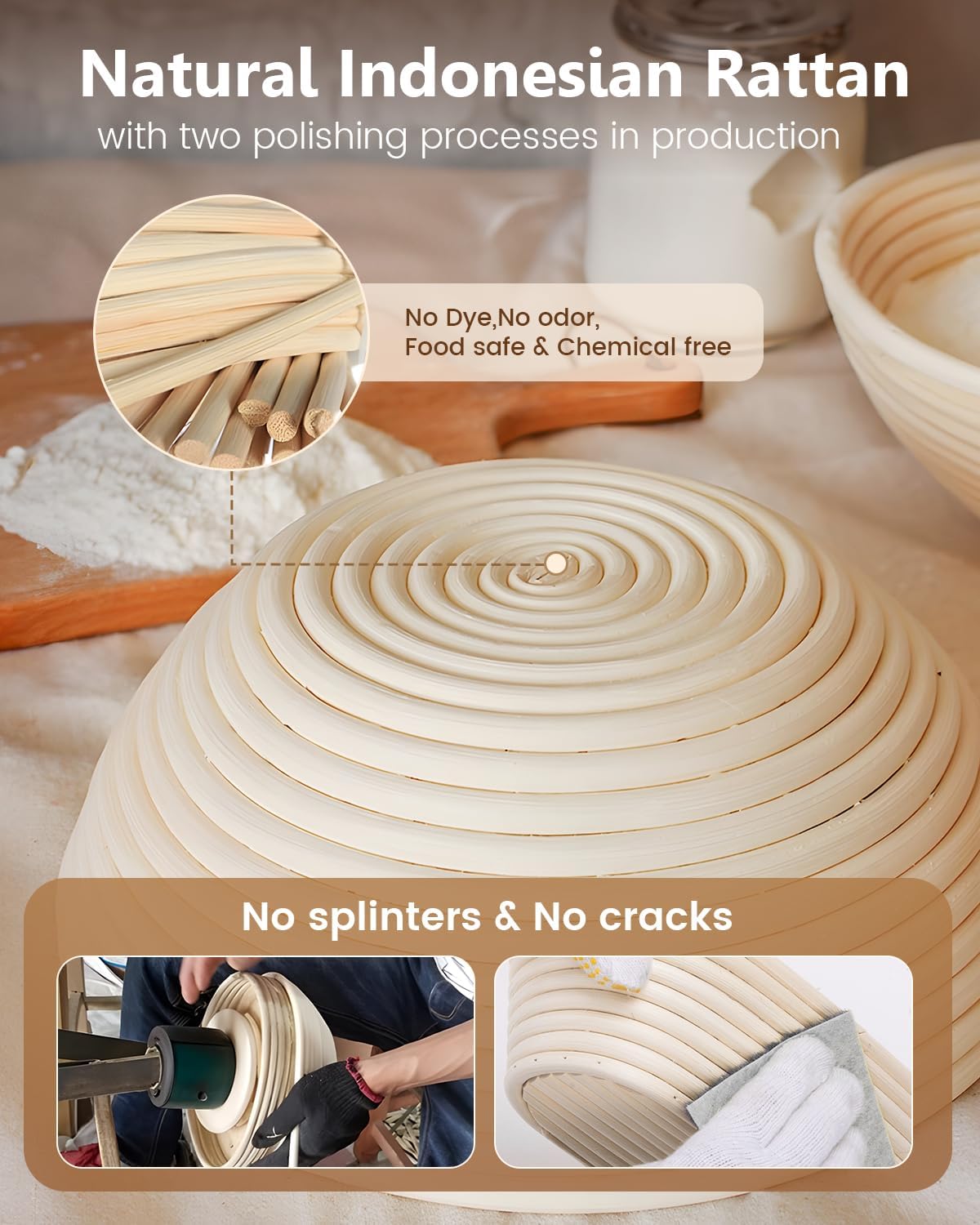 Dluxe Ave. Bread Proofing Basket Set 9 Inch Round and 10 Inch Oval