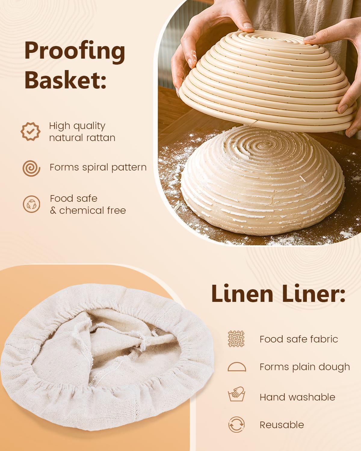 Dluxe Ave. Bread Proofing Basket Set 9 Inch Round and 10 Inch Oval
