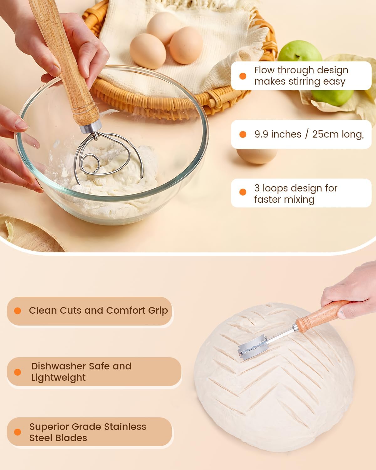 Dluxe Ave. Bread Proofing Basket Set 9 Inch Round and 10 Inch Oval