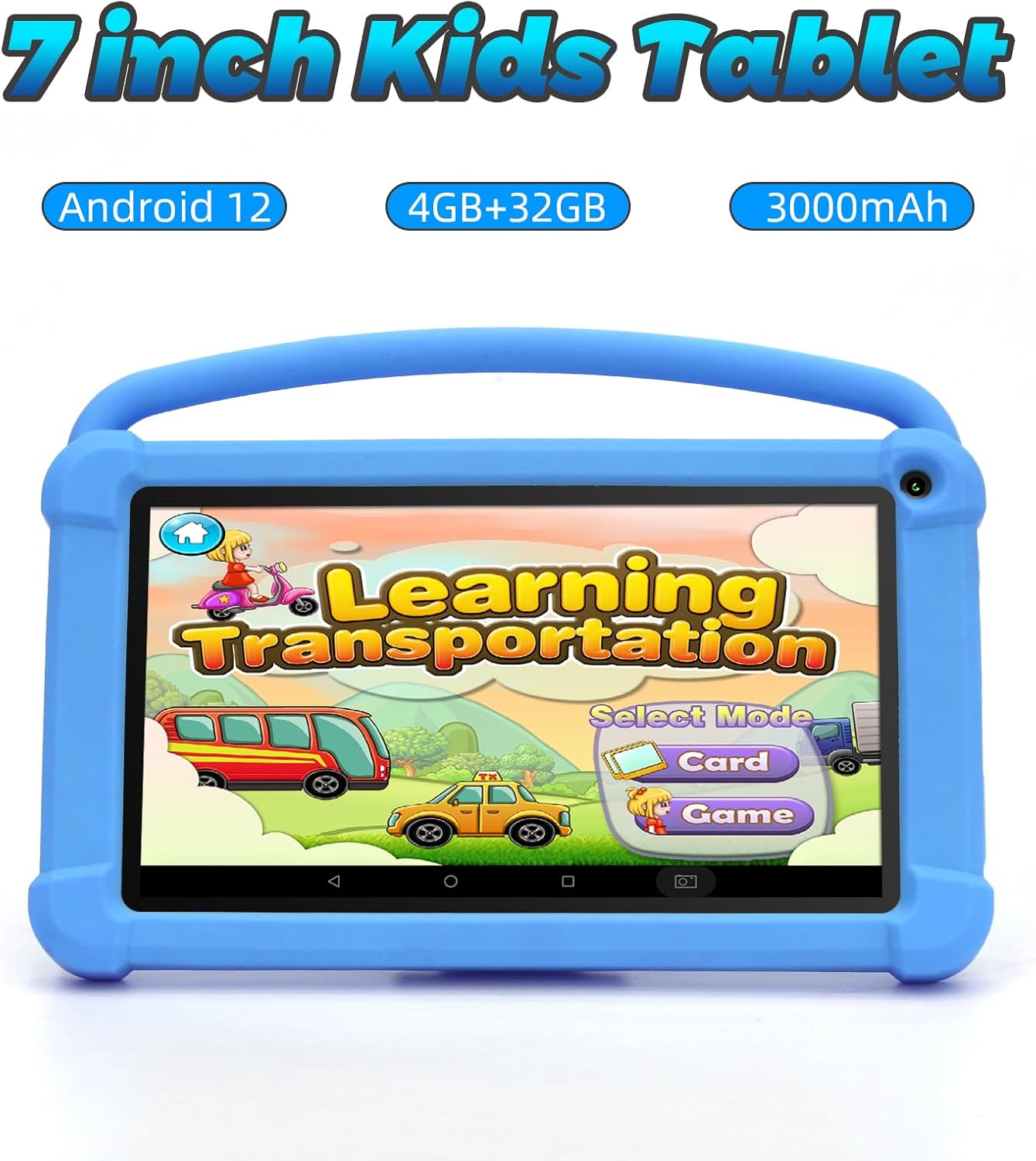 Dluxe Ave. Kids Tablet 7 inch for Boys Girls Android 12 Tablets for Kids 4GB RAM 32GB ROM Toddler Tablet WIFI Bluetooth Safety Eye IPS Screen Parental Control Dual Camera Shockproof Case for Educational Games.