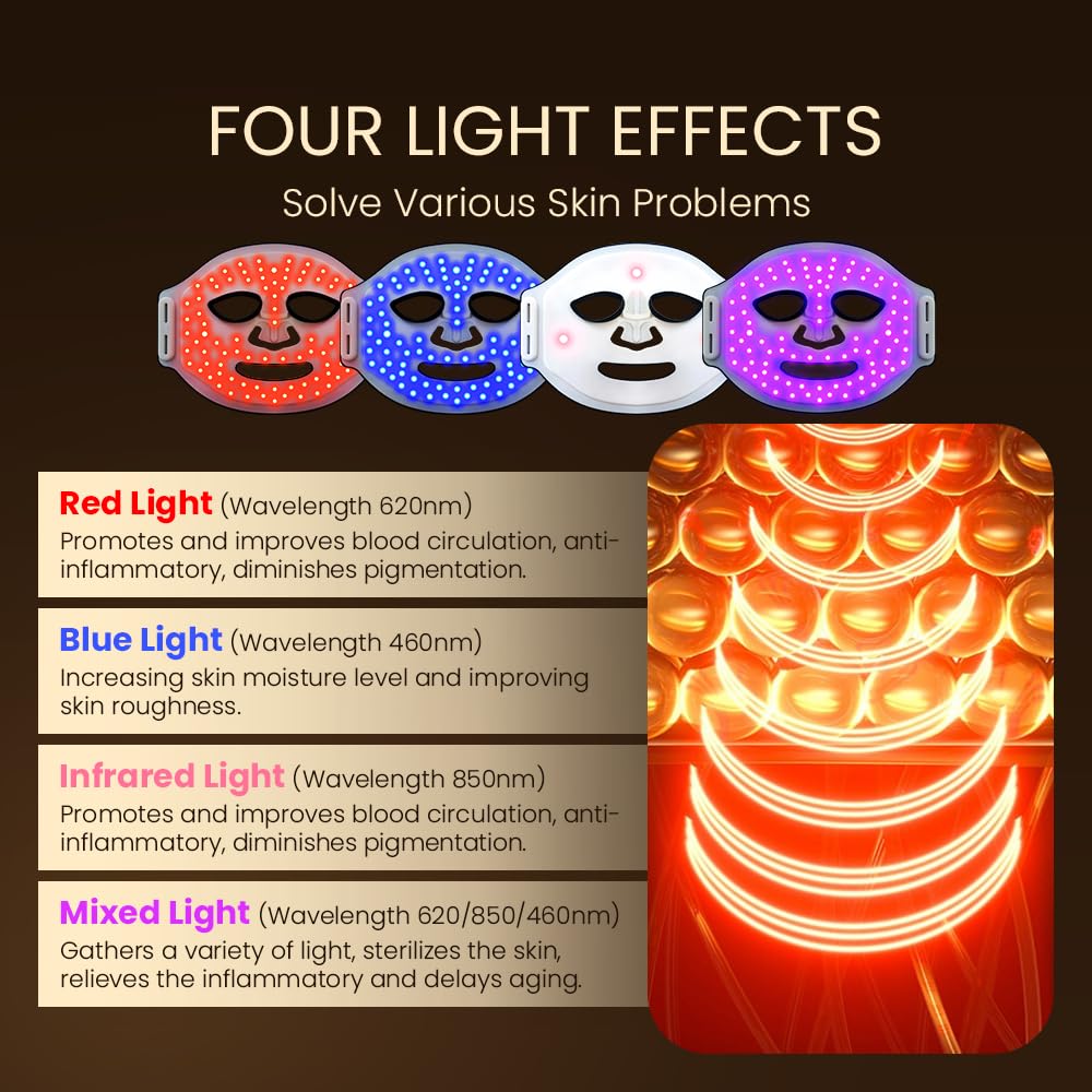 Dluxe Ave. FDA red light therapy mask LED mask light therapy 660nm and 850nm combination wavelength wireless LED light therapy mask portable red light therapy for face