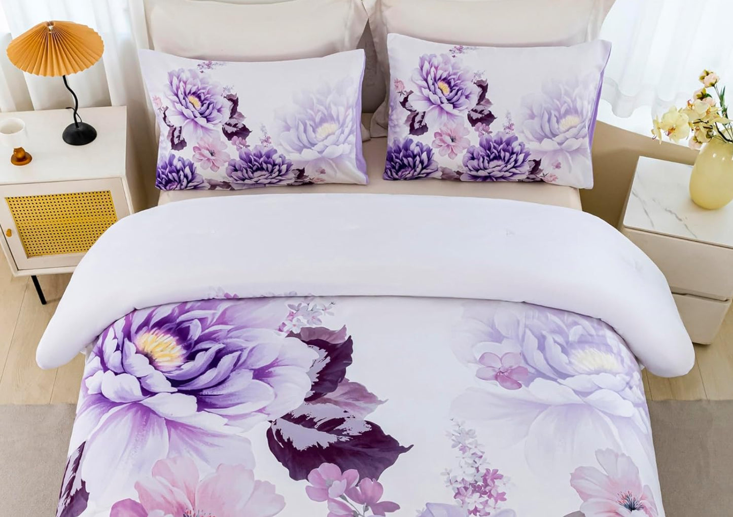 Dluxe Ave. ( KING) 3 Pcs Comforter Set/ Purple Floral